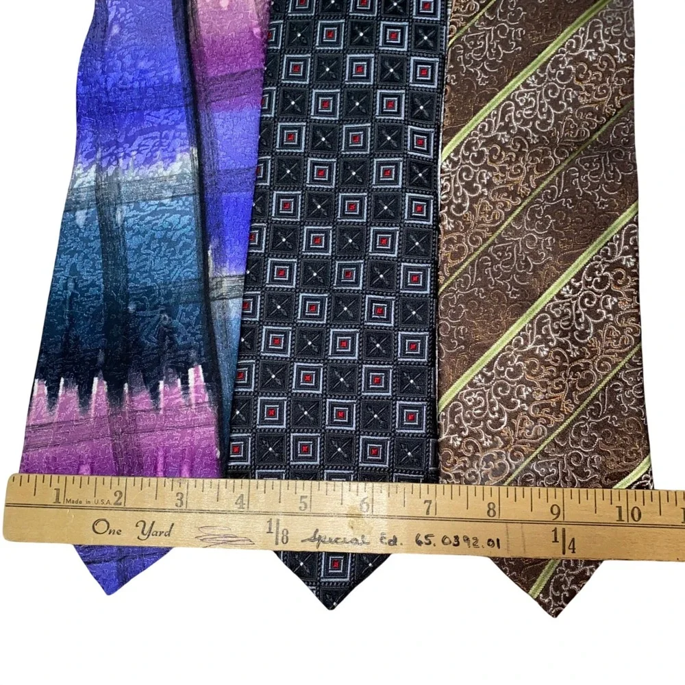 Mens Silk Tie Lot 3 Jos A Bank Kolte Hand Painted Pavone Italy Geometric Paisley
